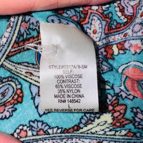 Anthropologie CYRENA Mixed Print Boho Button Front High Low LS Tunic Top L Artsy - Picture 6 of 9